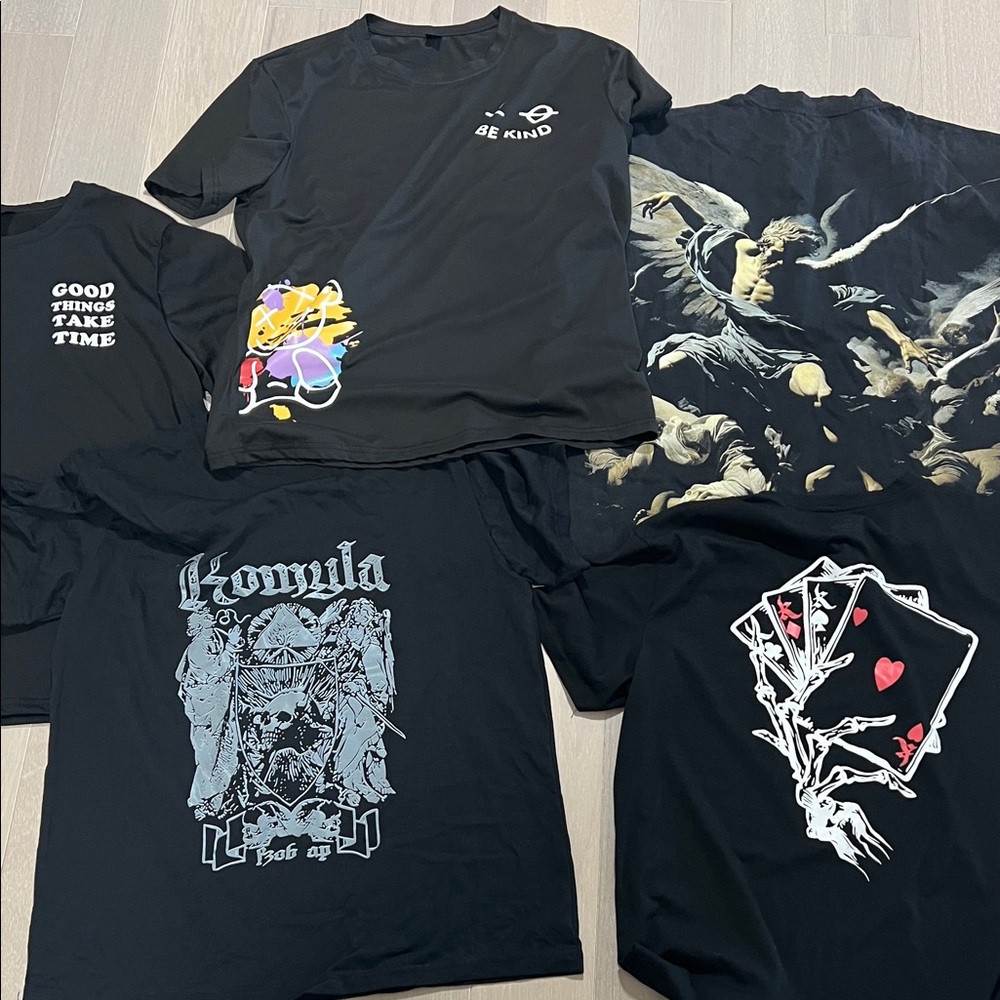Lot of 5x SHEIN Black Graphic T-Shirt size L